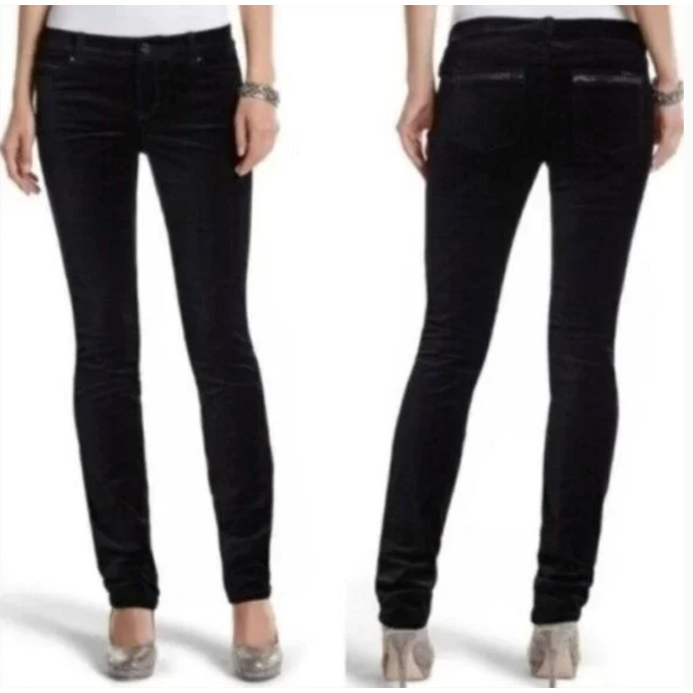 New White House Black Market Black Velvet Slim Leg Pants‎ Rhinestone 2 Regular
